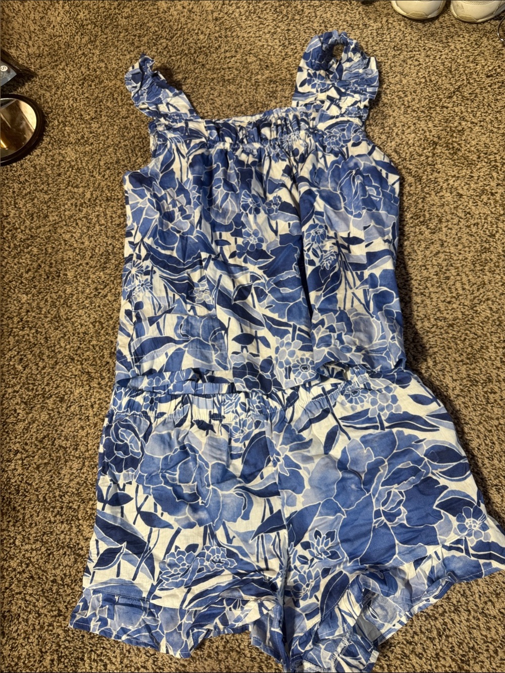 GAP Blue and White Floral Ruffle Tank Sleep Set